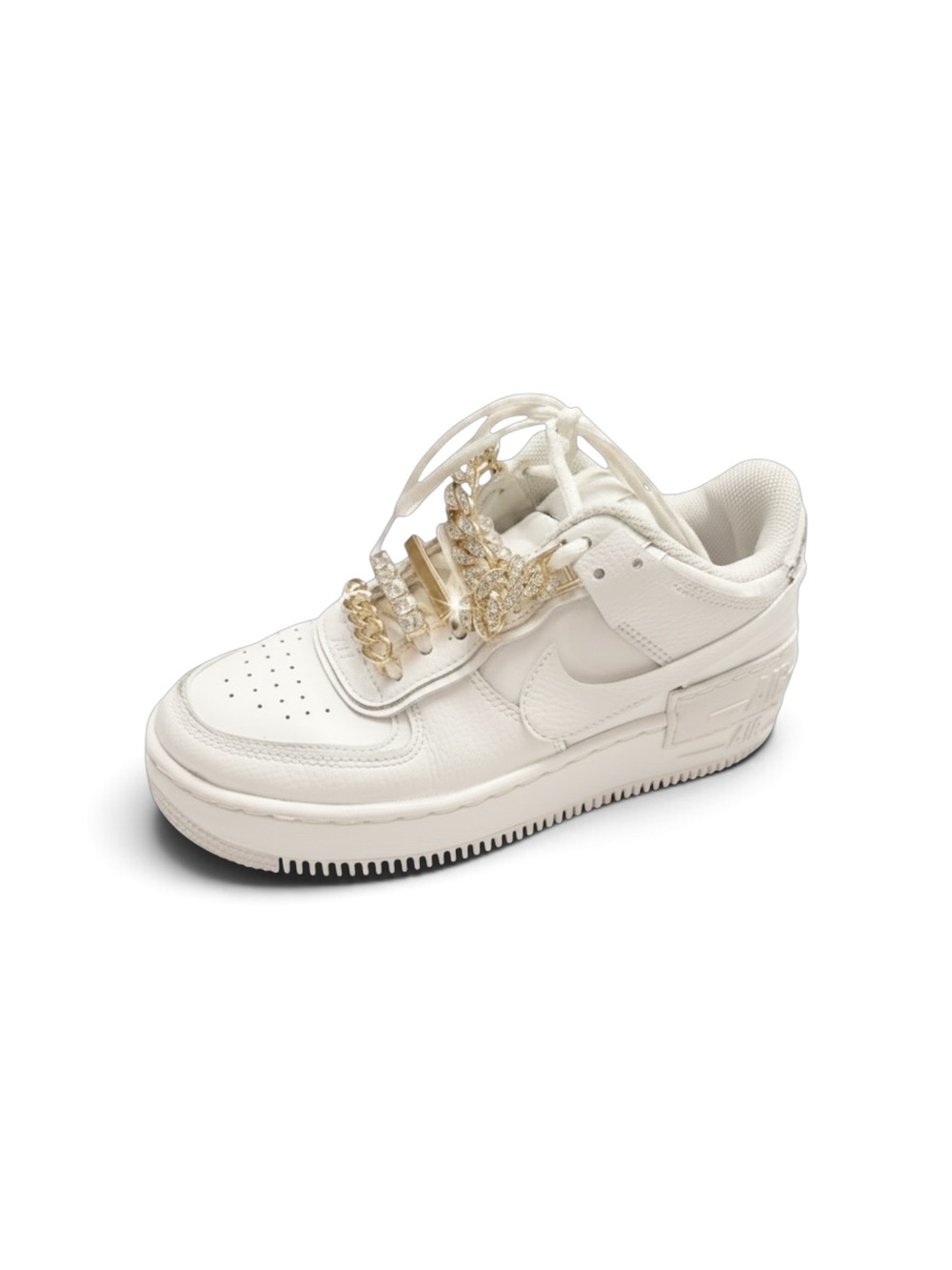 Nike Air Force 1 Shadow Women’s Sneakers — White with Gold Accents - Picture 2 of 11